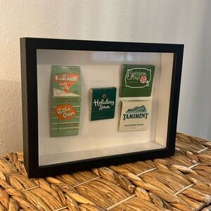 Vintage matchbooks wall decor shadow box green palette